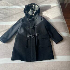 EUC Baby Gap Black Wool Pea Coat with Hood Toddler Girl Sz 4 years